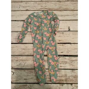Duck Duck Goose Sleep Girls 3T Floral Pajama Sleeper Sage Green Pink Zip Up